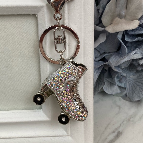 Silver Iridescent Crystal Roller Skate Keychain Charm - Picture 3 of 15